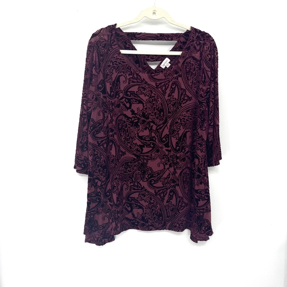 Avenue Maroon Velvet burnout boho fairycore whimsigoth V-Neck witchy top 18 20